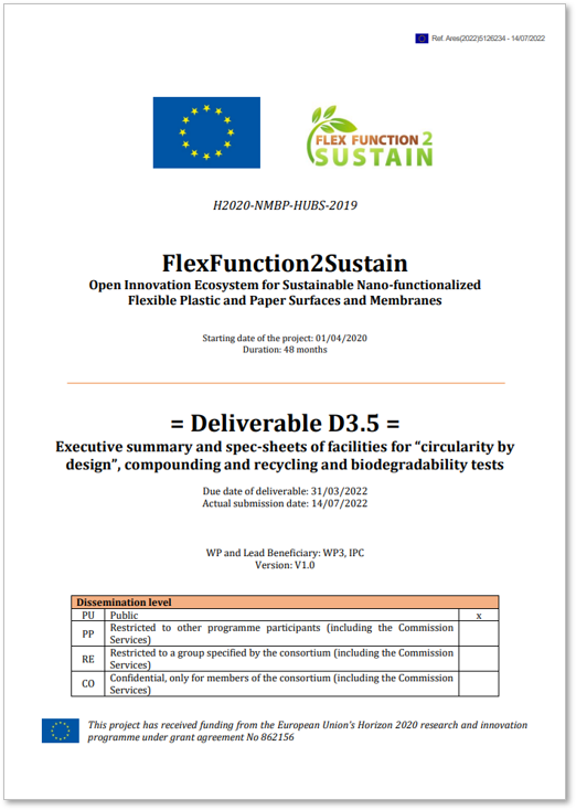 Executive summary and spec-sheets of facilities for circularity-by-design, compounding, recycling and biodegradability tests – FlexFunction2Sustain Project Deliverable