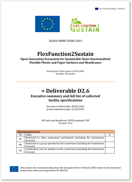 Executive summary and full list of collected facility specifications – FlexFunction2Sustain project deliverable